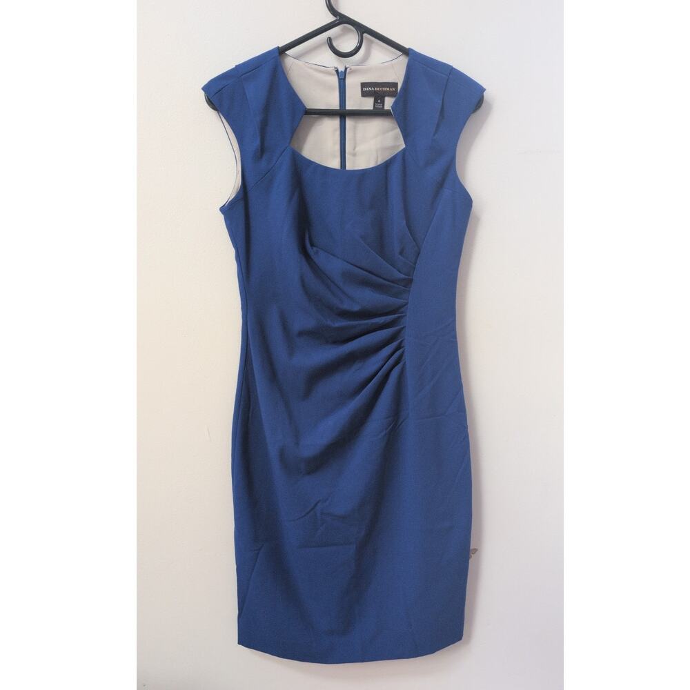 Dana Buchman Blue Cap Sleeve Sheath Dress Size 4 Career Office Wear Classic - Picture 2 of 4